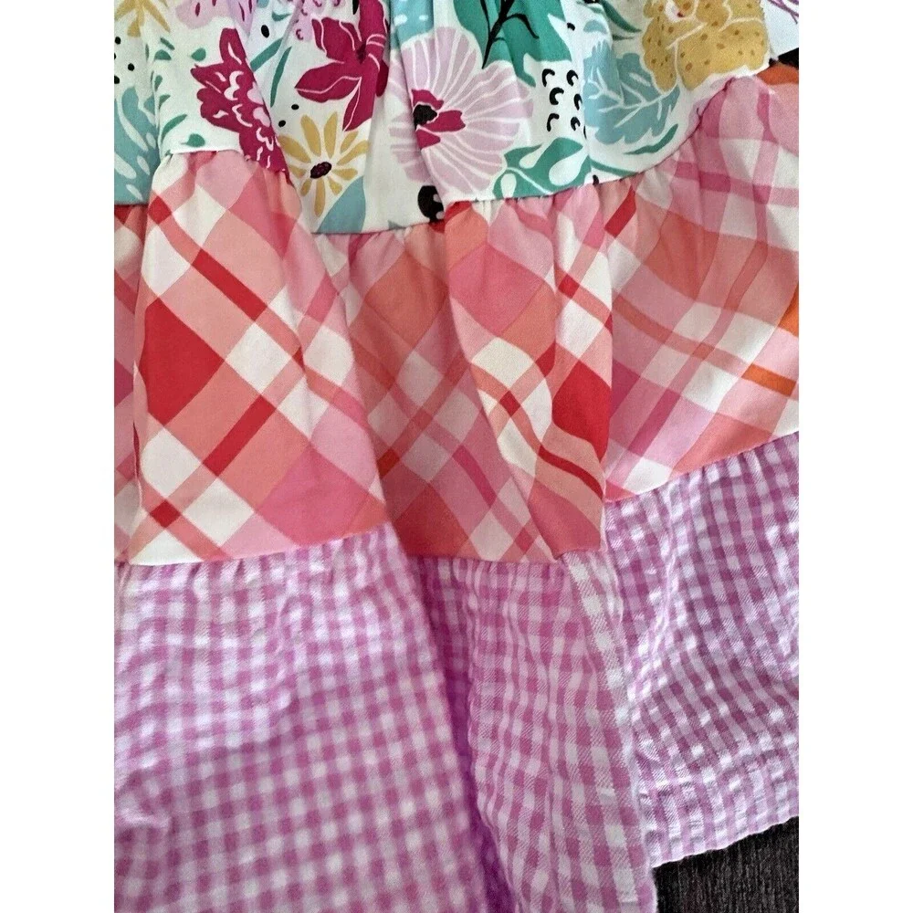 Bonnie Jean Girls Dress Flutter Sleeve Knit Mixed Tiered Poplin Multi 6-9 Months